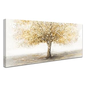 Houten frame kunstdruk op canvas, levensboom, canvas, schilderij, muurkunst, abstract, afbeelding, wanddecoratie, woonkamer, slaapkamer, decoratie, klaar om op te hangen, 50 x 120 cm