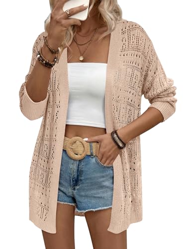 Image of Zeagoo Womens 2026 Summer Crochet Cardigan Sweaters Lightweight Long Sleeve Open Front Kimono Boho Knit Cover Ups