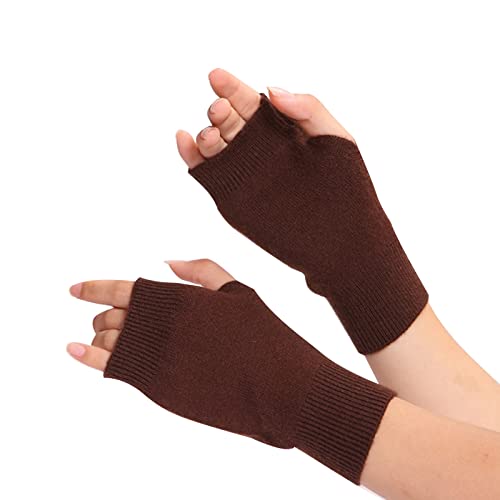 Zngou Cashmere Fingerless Luvas, Wrist Warmers Thumb Hole Warm Half Fingerless Luvas Winter Warm Fingerless Mittens Black and Grey For Homen Ladies Christmas Gifts, Café