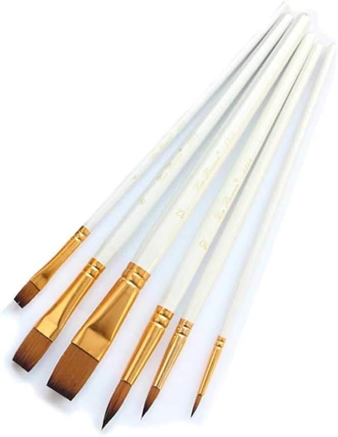 Auswaschbares Pinselset mit 6 Acryl-Aquarellpinseln mit Holzgriff, Malwerkzeuge, Künstlerpinsel, Nylonhaar-Ölpinsel, Mal- und Künstlerbedarf (eine Farbe, eine Größe)