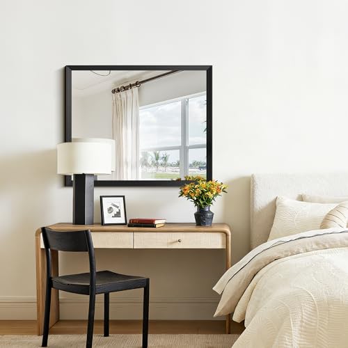 Image of DESBING 30x36 inch Black Bathroom Mirror,Decorative Wall Mirror for Bedroom Living Room Dressing Room-Modern Rectangle Bathroom Wall Mirror,Tempered Glass, Hangs Horizontally or Vertically