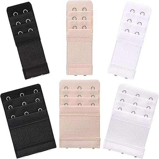 6 Pieces Bra Extenders for Women – 2 Hook & 3 Hook Stretchy Bra Extension Straps | Adjustable Comfortable Back Band Extender for Tight Bras | Black, White, Nude