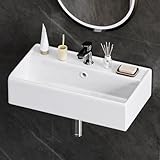 Photo Gallery yorbay lavabo in ceramica, montaggio a parete, rettangolare, con foro per rubinetto, 55 x 31 x 13,5 cm Photo Gallery yorbay lavabo in ceramica, montaggio a parete, rettangolare, con foro per rubinetto, 55 x 31 x 13,5 cm