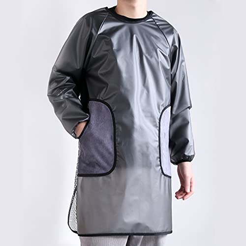 WAYUTO Kitchen Aprons with 2 Pockets Hand Wiping Apron Long Sleeves Transparent Dishwashing Apron Waterproof Apron for Cooking Baking Cleaning Work Black