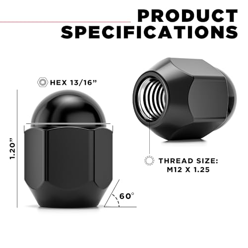 Image of White Knight M12x1.25 Lug Nuts for Select Nissan Frontier, Rogue, Cube, Juke, Leaf, Murano, Quest, Versa and Many More.. Factory Style (Black Chrome) Dome Top Acorn - WN11406BK-20AM (20 Pack)