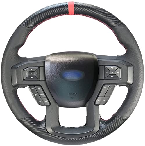 Loncky Black Genuine Leather Suede Pu Carbon Fiber Oem Hand Stitched Custom Fit Steering Wheel Cover For Ford F-150 Raptor 2015 2016 2017 2018 2019 2020 Car Interior Accessories #TOP12