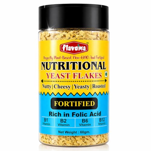 Flavoma Nutritional FORTIFIED Yeast Flakes 60gm (Rich in Vitamin B1, B2, B6, B12), Source of Folic Acid, Gluten-Free, Vegan Cheese Flavor | Plant Based Seasoning for Cooking, Baking, and Snacks