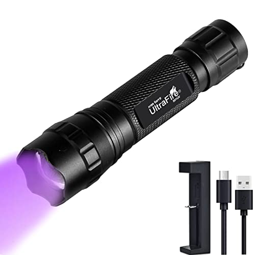 Black Light UV Flashlight,UltraFire LED 395nm Ultraviolet Blacklight Flashlight,Adjustable Focus Mini UV Flashlight Pet Urine Detector for Resin Curing, Dry Stain, Scorpion and Bed Bug UV Torch