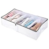 Unterbettkommode für Schuhe, Unterbett Schuhaufbewahrung, XiXiRan Faltbare Unterbett Aufbewahrungsbox mit 5 Großes Fächern mit Durchsichtigem Deckel, Staubdicht, Stabil, 60X30X15 cm