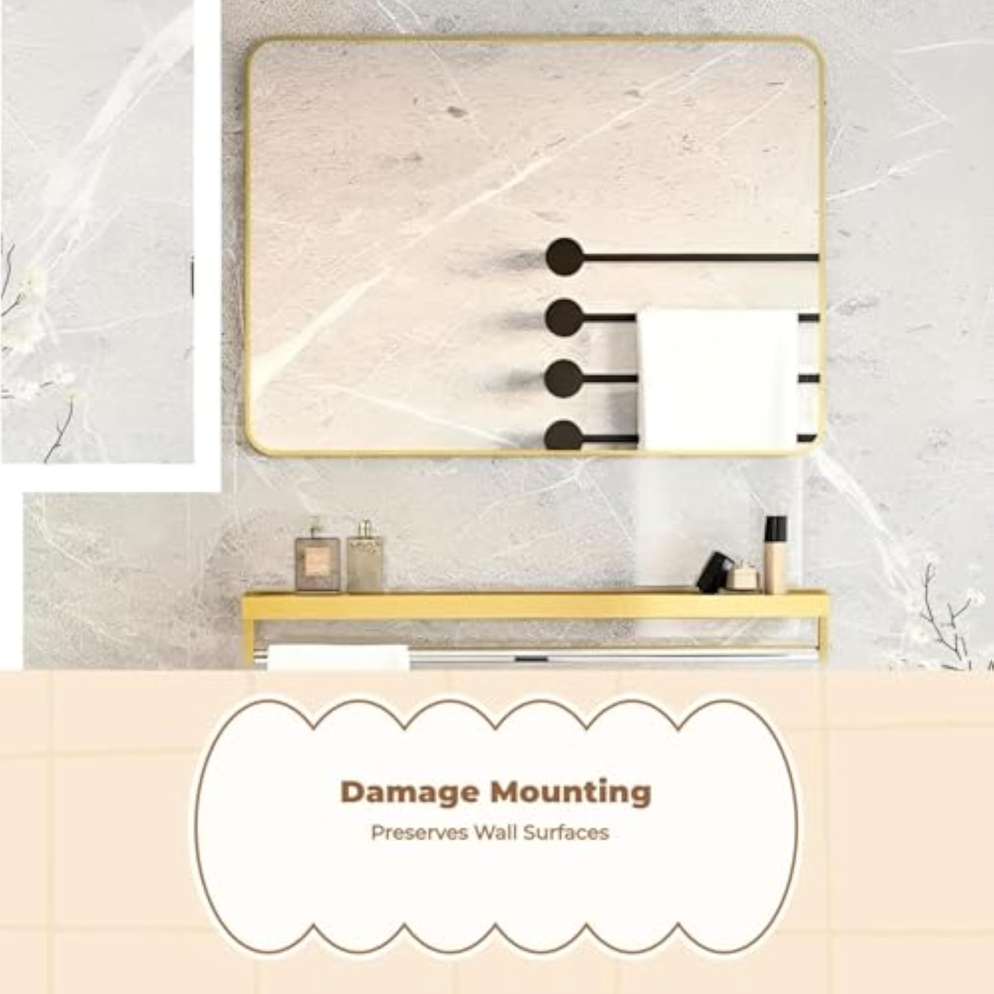 Frameless Acrylic Bathroom Mirror, Gold 30x40cm