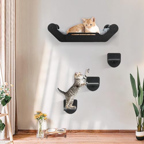 Cat Hammock Cat Wall Shelves with 3 Steps, Cat Shelves and Perches Cat Climbing Shelf Cat Scratching Post Cat Wall Shelf for Indoor, Cat Steps with Plush Covered, Gift for Cat - Thumbnail 4