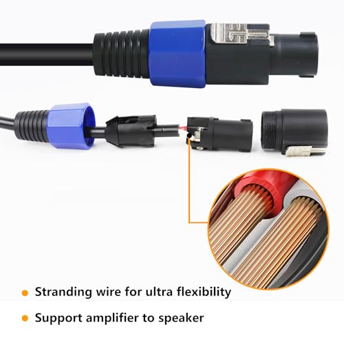 10 feet speakon to speakon cable compatible nl4fc port - 10ft studio stage speak-on cable with twist lock for pa dj live performance wire - 2 conductor