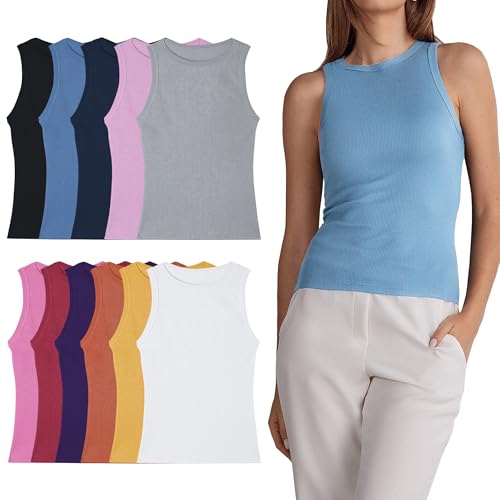 Women’s Undershirts (Pack of 12) Soft Cotton Blend Tank Tops, Tag Less A-Shirt Colorful Multipack Comfortable Fit