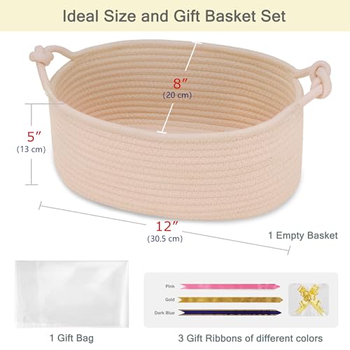 Image of Small Empty Gift Basket with Bag & Ribbons, Beige