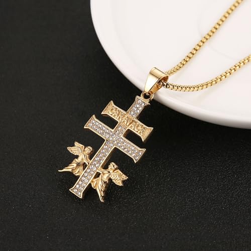 AsAlways 14K Gold Plated Cruz de Caravaca Cross Necklace for Men Women Stainless Steel Cubic Zirconia Crucifix Cross Pendant Faith Amulet Jewelry Gift3