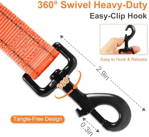 CLCKUMTU Heavy Duty Dog Leash with 2 Comfortable Padded Handles, 6FT Traffic Handle Extra Control, Highly Reflective Threads Leash for Small/Medium/Large Dogs (Orange) - 2