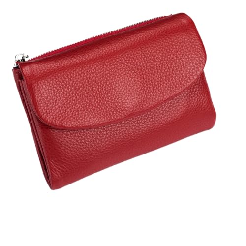 Joyfullygo Wallet - Unisex Pebble Leather Wallet for Cards Coins & Cash, Genuine Leather Compact Organizer (Red)