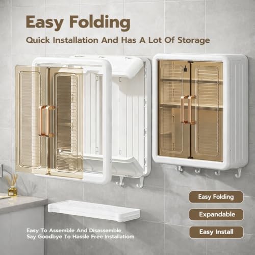 Image of Bathroom Organiser | Wall Mounted Storage Cabinet for Bathroom & Kitchen Essentials, Skincare & Makeup | Organizer Cabinet for Home (White)