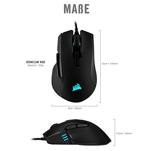 CORSAIR IRONCLAW RGB Wired FPS/MOBA Gaming Mouse – 18,000 DPI – 7 Programmable Buttons – Designed for Large Hands – iCUE Compatible – PC, Mac, PS5, PS4, Xbox – Black - Image 4