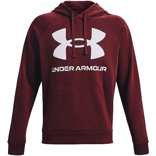 Image of Under Armour Men's Rival Fleece Big Logo Hoodie Hooded Sweatshirt, (690) Chestnut Red / / Onyx White, M