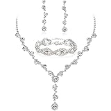 YANODA Clear Crystal Wedding Jewelry for Bride Rhinestone Necklace Earrings Bracelet Jewelry Set for Wedding Silver-Tone Bridal Bridesmaid Wedding Evening Party Prom