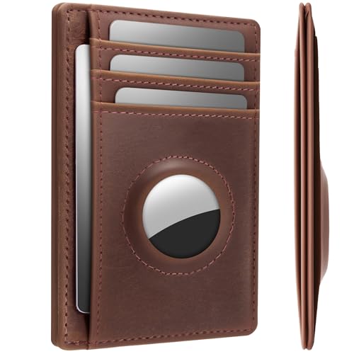 Hawanik Wallet with Airtag Holder Genuine Leather Wallets Slim Minimalist Card Holder RFID Blocking Card Wallet Compatible with AirTag