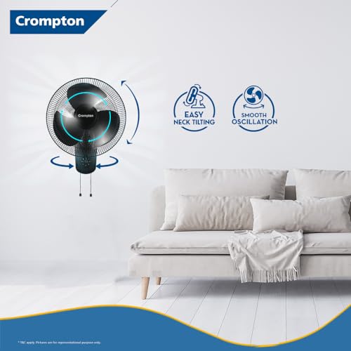 Image of Crompton HISPEED Gale Classic 400 mm Wall Mount Fan | Easy Neck Tilt Mechanism | Superior Air Delivery | Smooth Oscillation | 2 Year Warranty | Black