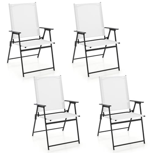 GIANTEX Lot de 4 chaises de Jardin Pliantes à Dossier Haut, pour Balcon, terrasse, avec Dossier et accoudoirs Hauts, en métal et Textile, Charge maximale :...