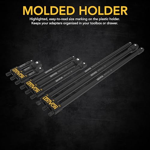 Image of LEXIVON 9-Piece Impact Grade Socket Adapter Set - 3 inch, 6 inch, and 12 inch Extension Bit With Holder | 1 /4 inch, 3 /8 inch, and 1 /2 inch Drive, Adapt Your Power Drill To High Torque Impact Wrench (LX-106)