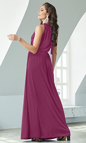 Image of KOH KOH Womens Customized Long Sexy Sleeveless Bridesmaid Halter Neck Wedding Party Guest Summer Casual Brides Formal Evening A-line Gown Gowns Personal Custom Maxi Dress Dresses, Fuchsia Magenta Pink