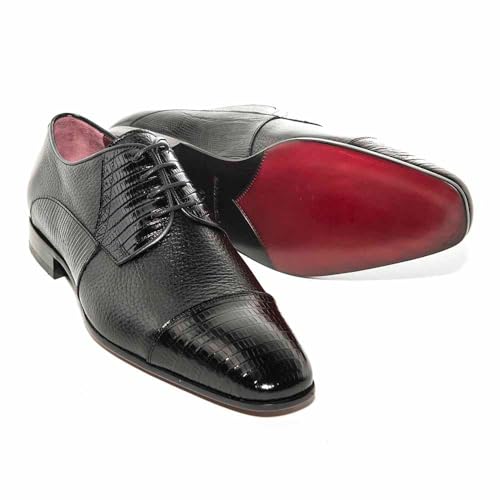 Mario Manzoni Black Genuine Deer Skin & Lizard Print Oxford Shoes 12M=454