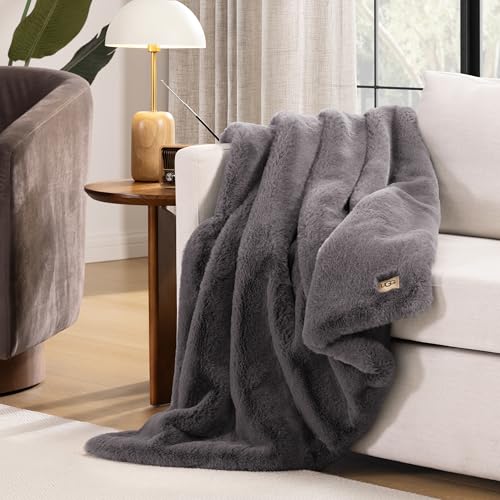 UGG Euphoria Faux Fur Throw Blanket, Oversized Soft Throw for Bed or Couch, Luxury Bedroom Decor, Plush Blankets, Machine Washable, 50-inch x 70-inch, Charcoal Grey by UGG - Image 7