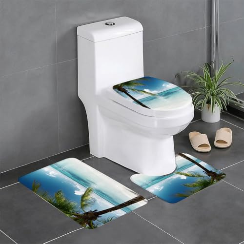 KGDHY Badezimmermatten-Sets 3-Teilig,Strandlandschaft Lizenzfreie Fotos,Bad und WC-Vorleger-Set,rutschfeste Badezimmerteppiche wasserabsorbierende KGDHY Badezimmermatten-Sets 3-Teilig,Strandlandschaft Lizenzfreie Fotos,Bad und WC-Vorleger-Set,rutschfeste Badezimmerteppiche wasserabsorbierende