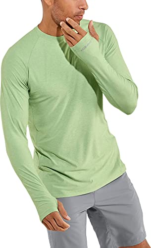 Coolibar Upf 50+ Men's Agility Long Sleeve Performance T-Shirt- Sun Protective (Large- Spring Green Heather) #TOP15