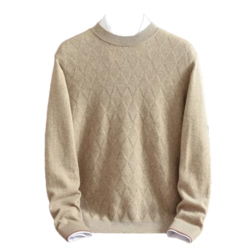 Dcvmvmn Men's Half High Collar Cashmere Sweater Solid Jacquard Winter Sweater Beige