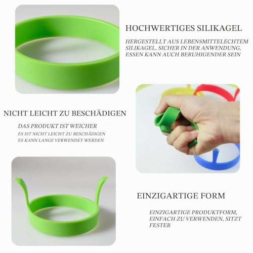 Foto von 4 Stück Spiegeleiform Rund, Egg Ring Set Spiegelei Silikonform Eierformer Spiegelei Eierkochring Eierringe Antihaft Omelettform Mit Griffen Ölflaschenbürste Non Stick Crumpet Rings Ei Ring Für Pfanne