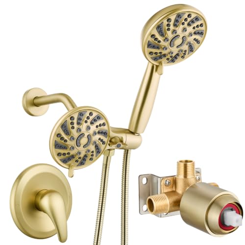 gotonovo Dual Shower Head Kit with Valve 6 Mode Handheld Brushed Gold by gotonovo - Used condition - US$89.33