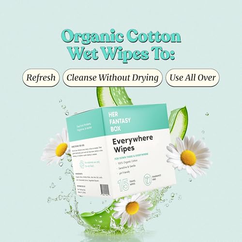 Her Fantasy Box | Everywhere Wipes – 100% Organic Cotton, Gentle & Refreshing, pH-Balanced, Fragrance-Free, Plant-Powered for Body, Face & Intimate Areas, Ideal for Sensitive Skin - 1 Pack, 15 Wipes - Image 3