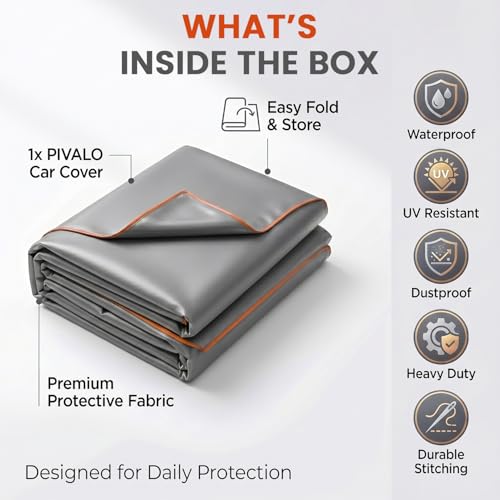 Image of Pivalo Car Cover for Maruti Suzuki Celerio - Fits All Model & Year | 100% Waterproof All-Weather UV & Paint Protection | Premium 3-Layer Fabric | Triple Stitched with Reflective Piping (Grey)