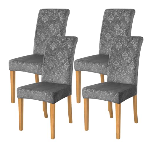 FORCHEER Chair Covers for Dining Chairs Set of 4,Velvet Dark Grey Stretch Dining Room Chair Cover Kitchen Parsons Chair Slipcovers (Pack of 4, Velvet Dark Grey)