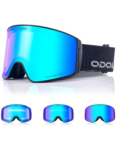 Odoland Gafas de Esquí Fotocromáticas para Días Soleados y Nublados Antiempañamiento Protección UV Gafas de Snowboard para Hombres Mujeres Adultos Jóvenes Esquí Snowboard,BL