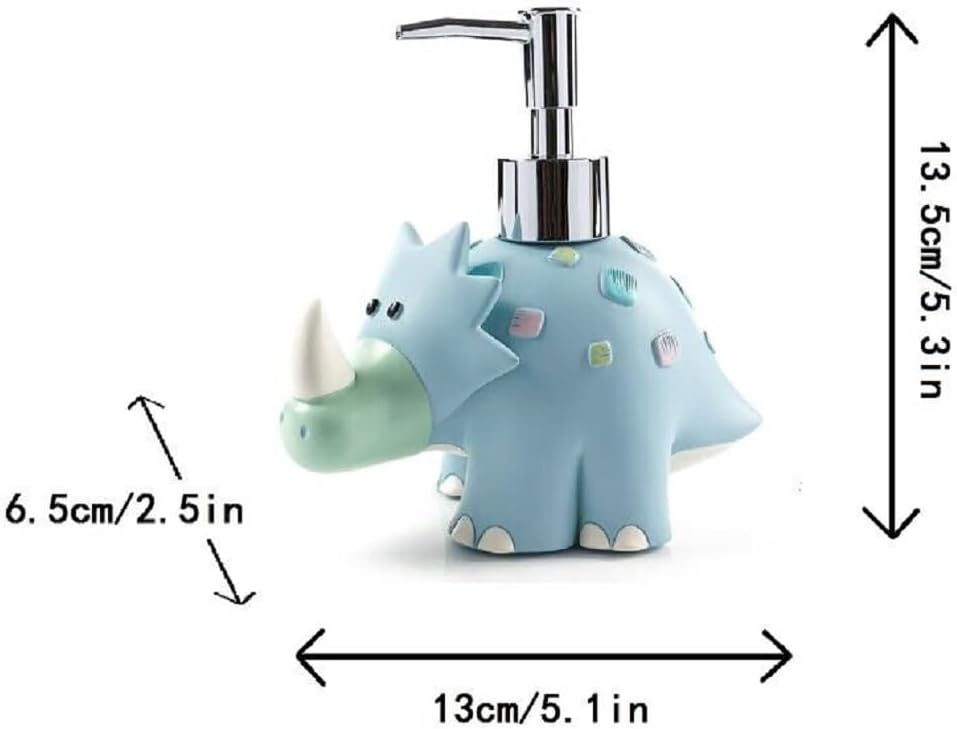 Cute Animal Cartoon Resin SPA Collection Bath Accessory Set, Soap Dispenser Pump, Toothbrush Holder, Tumbler Tooth Brushes Cup, Soap Dish (Dinosaur Soap Dispenser)