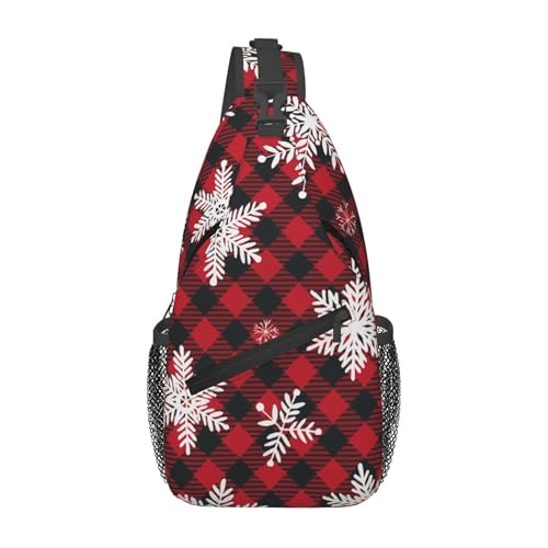 ZEYARUIBO Snowflake and Red Black Checkered Chest Bag Diagonally Sling Bag Crossbody Backpack Casual Daypack