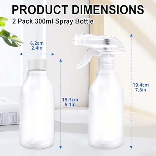 Miniatura 2 de Quelcc Bote Spray 300ml Pack De 2 Botellas, Bote Spray Pulverizador, Pulverizadoras Con Boquilla Regulable Para Riego Plantas Limpieza Hogar Cuidado Cabello Y Mascotas Diseño Antifugas