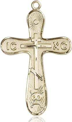 14kt Gold Filled Golgotha Cross Pendant on a 20 inch Gold Filled Light Curb Chain.