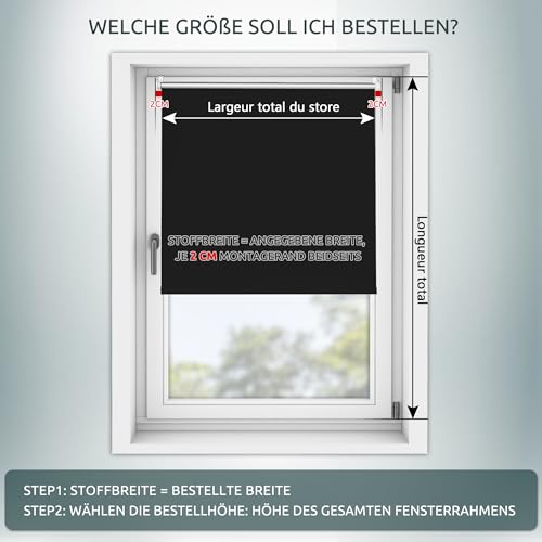 Magiea Verdunklungsrollo ohne & mit Bohren Klemmfix, Schwarz B95 x H200 cm (Stoffbreite 95cm) Klemmrollo Thermorollo Innenrollo für Sonnen-und Sichtschutz Rollos für Fenster & Tür