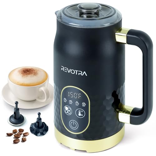 Milk Frother with Touchscreen & Temp Display, 4-in-1 Electric Milk Steamer for Hot & Cold Foam, Adjustable Temperature, Silent Operation, 300ml Non-Stick Frother for Coffee, Latte, Hot Chocolate