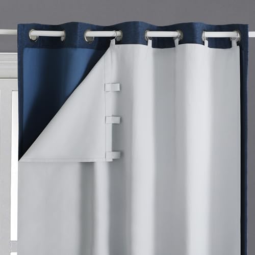 Image of OWENIE 100% Blackout Curtain Liner with 17 Pieces Rings 2 Panles Set for Small Bedroom Window, Greyish White Thermal Curtains Liner for 63 Inch Length Behind Curtain, Each 50" W 58 "L, 2 Pcs