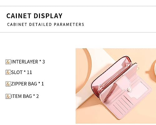 Women Wallet Long PU Leather with Zipper And Button Closure Card Slots Bracelet Coin Pouch (Red)4