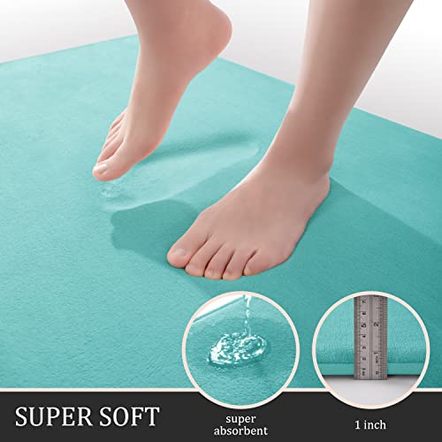 Image of YIHOUSE Bathroom Rug Sets 3 Piece, Memory Foam Bath Mat, Non Slip Super Absorbent Soft Bathroom Mats, Machine Washable Bathroom Floor Mats Sets for Sink,Tub, Shower and Toilet,Teal